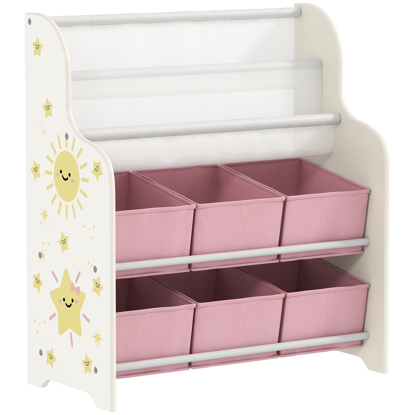 AIYAPLAY Kids Storage Unit, Toy Organiser with 6 Fabric Drawers and 2-Tier Sling Book Rack for Bedroom, Playroom, Nursery, Pink Default Title