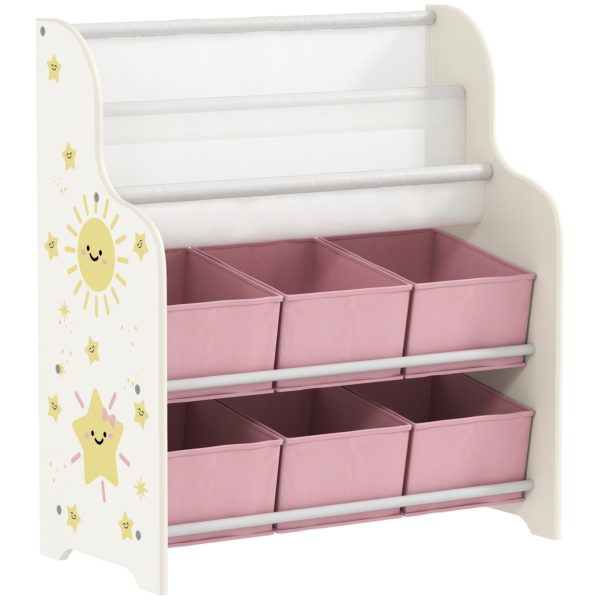 AIYAPLAY Kids Storage Unit, Toy Organiser with 6 Fabric Drawers and 2-Tier Sling Book Rack for Bedroom, Playroom, Nursery, Pink Default Title