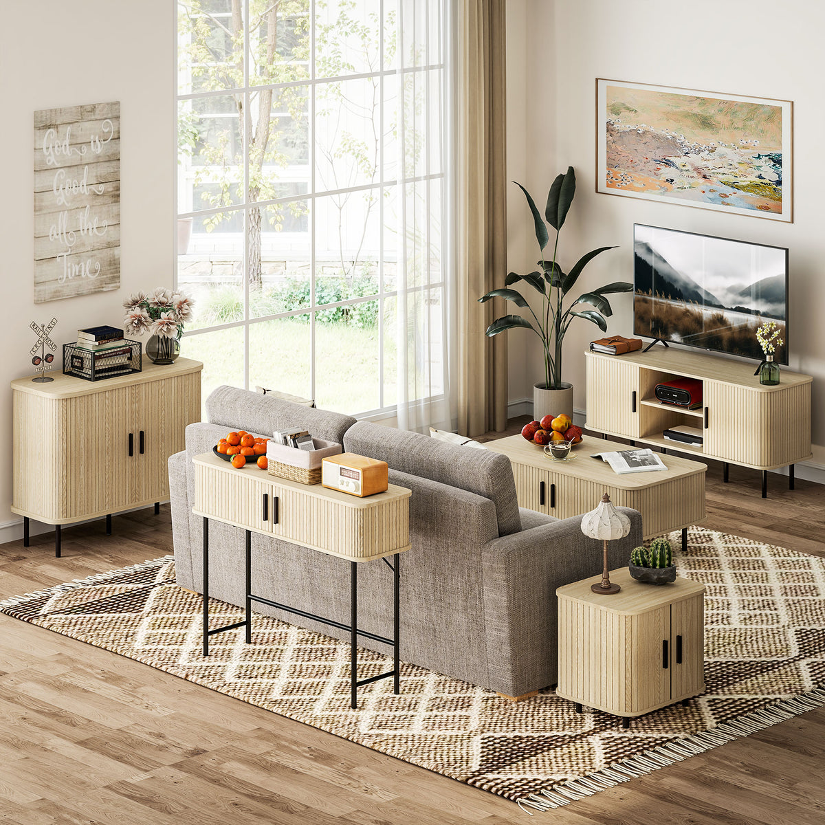 HOMCOM Console Table 2-Compartment Storage Hallway Table Steel Frame for Entryway Living Room 100 cm Oak Tone Black