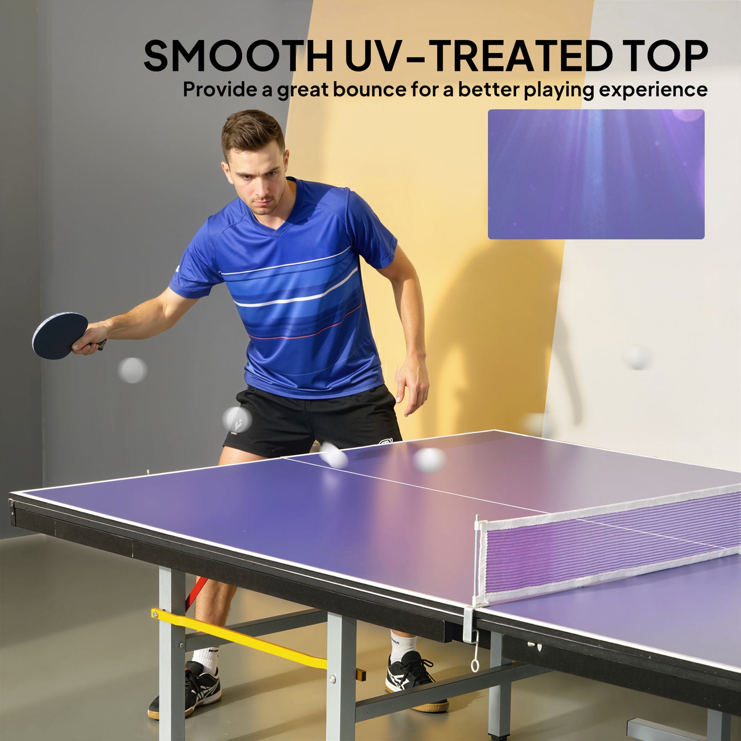 SPORTNOW 9 ft Folding Ping Pong Table Top for Billiard Tables, Table Tennis Conversion Top with Net, Foam Padding, Blue