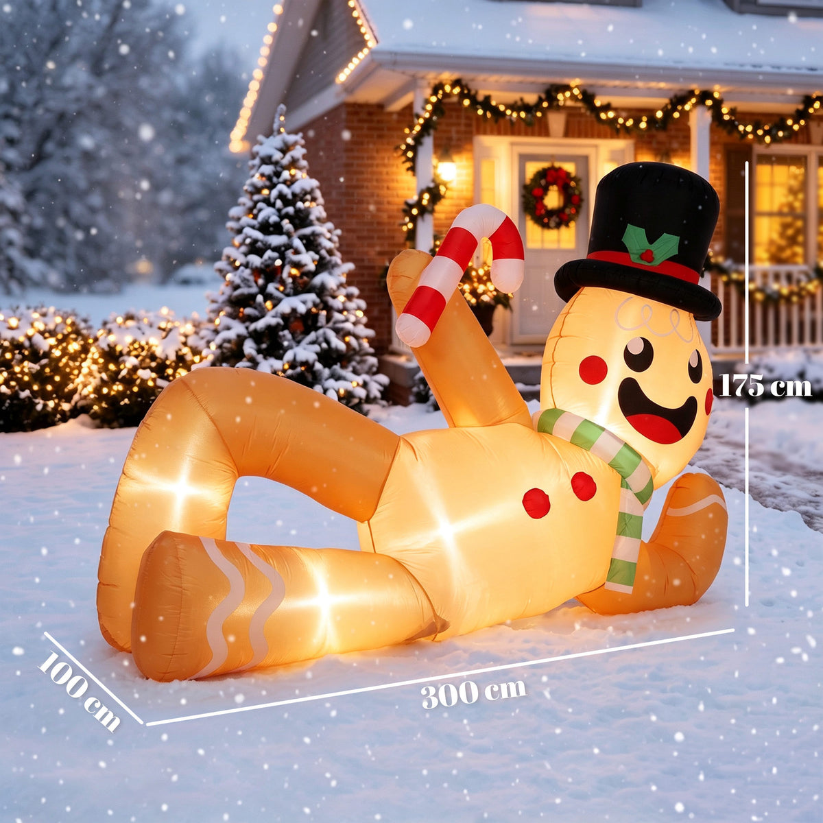 Outsunny 9.8ft Giant Christmas Inflatable Gingerbread Man Side-Lying, Outdoor Blow Up Christmas Decoration with LEDs, Bag