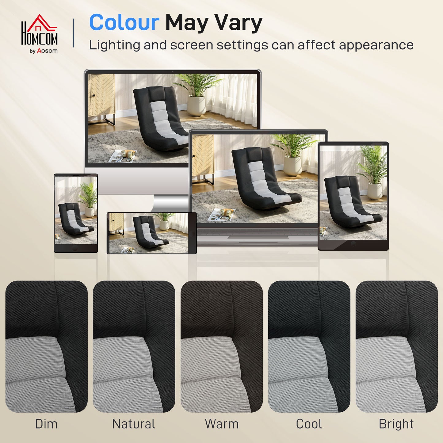 HOMCOM Floor Chair, Folding Floor Sofa with Adjustable Backrest, Wide Seat, Swivel Base, Black