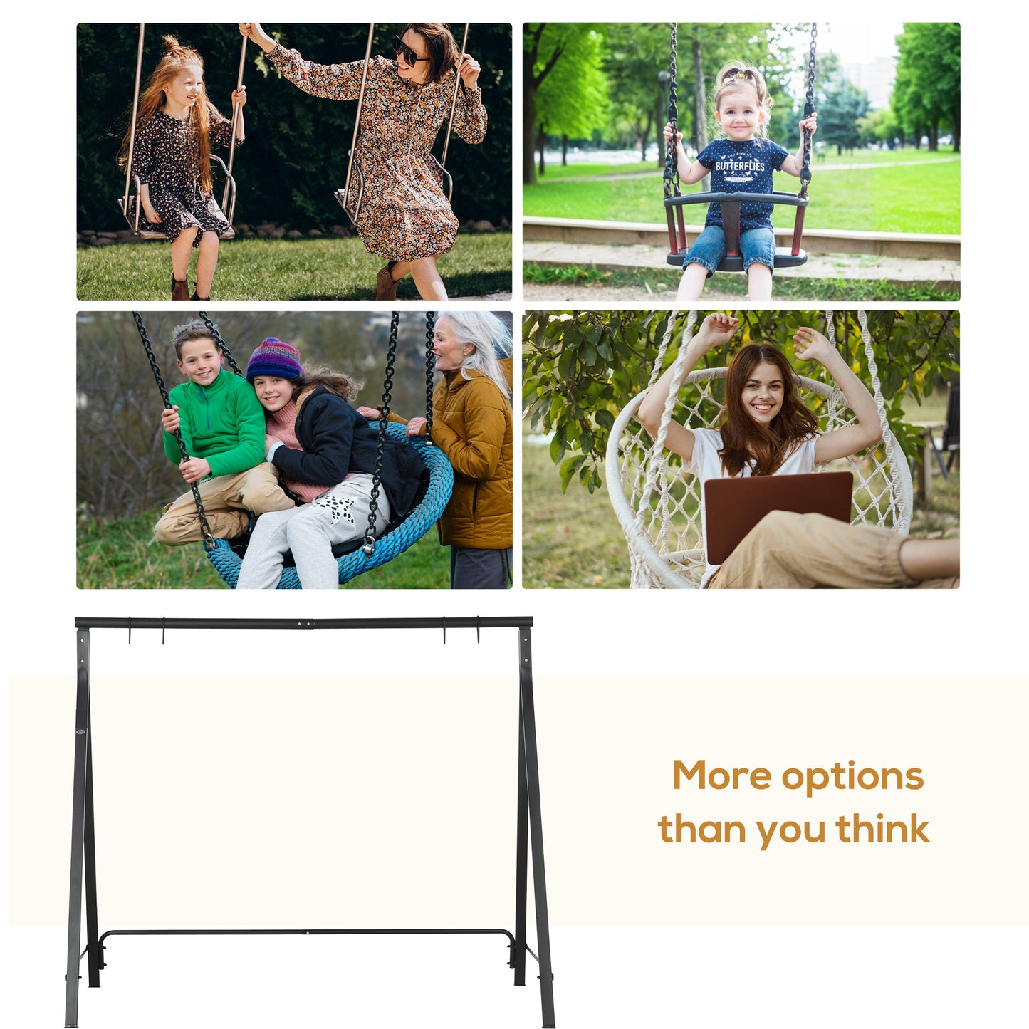 Outsunny Steel Frame Multi-Swing Seat Frame - Black