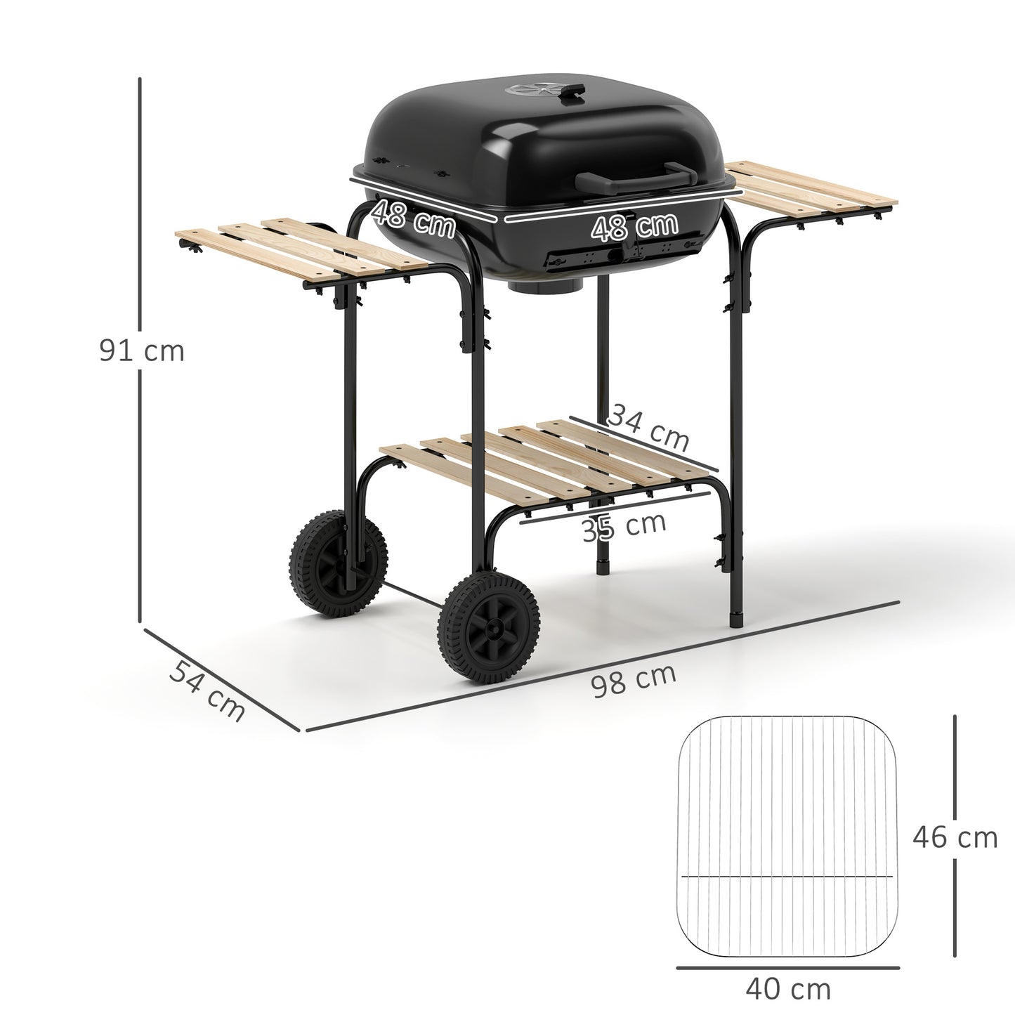 Outsunny Charcoal Barbecue Grill Portable BBQ Grill with 1840 cmÂ² Cooking Area, 3 Shelves, Adjustable Vent, Lockable Lid, Wheels for Outdoor Cooking, Garden Party, Black