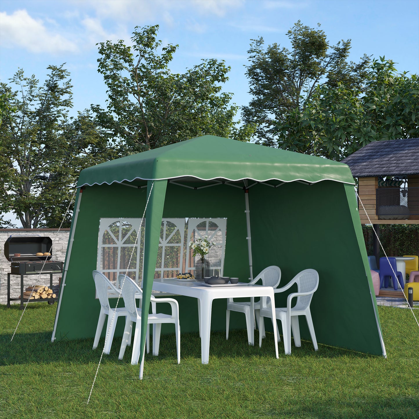 Outsunny 2.4 x 2.4m Two Wall Pop Up Gazebo - Green