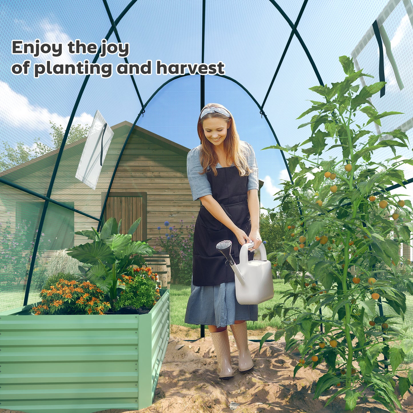Outsunny Hoop House Greenhouse with Sandbags, Walk-In Tunnel Green House with 2 Doors and Screen Windows, 1.8 x 1.8 x 2m, Green