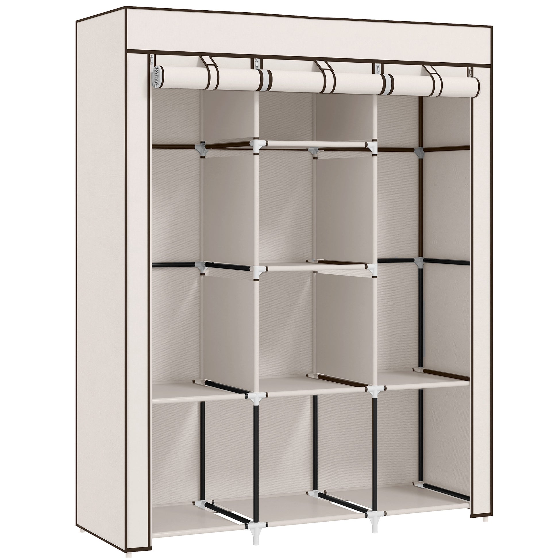 HOMCOM Fabric Wardrobe, with Rails and Shelves - Cream White