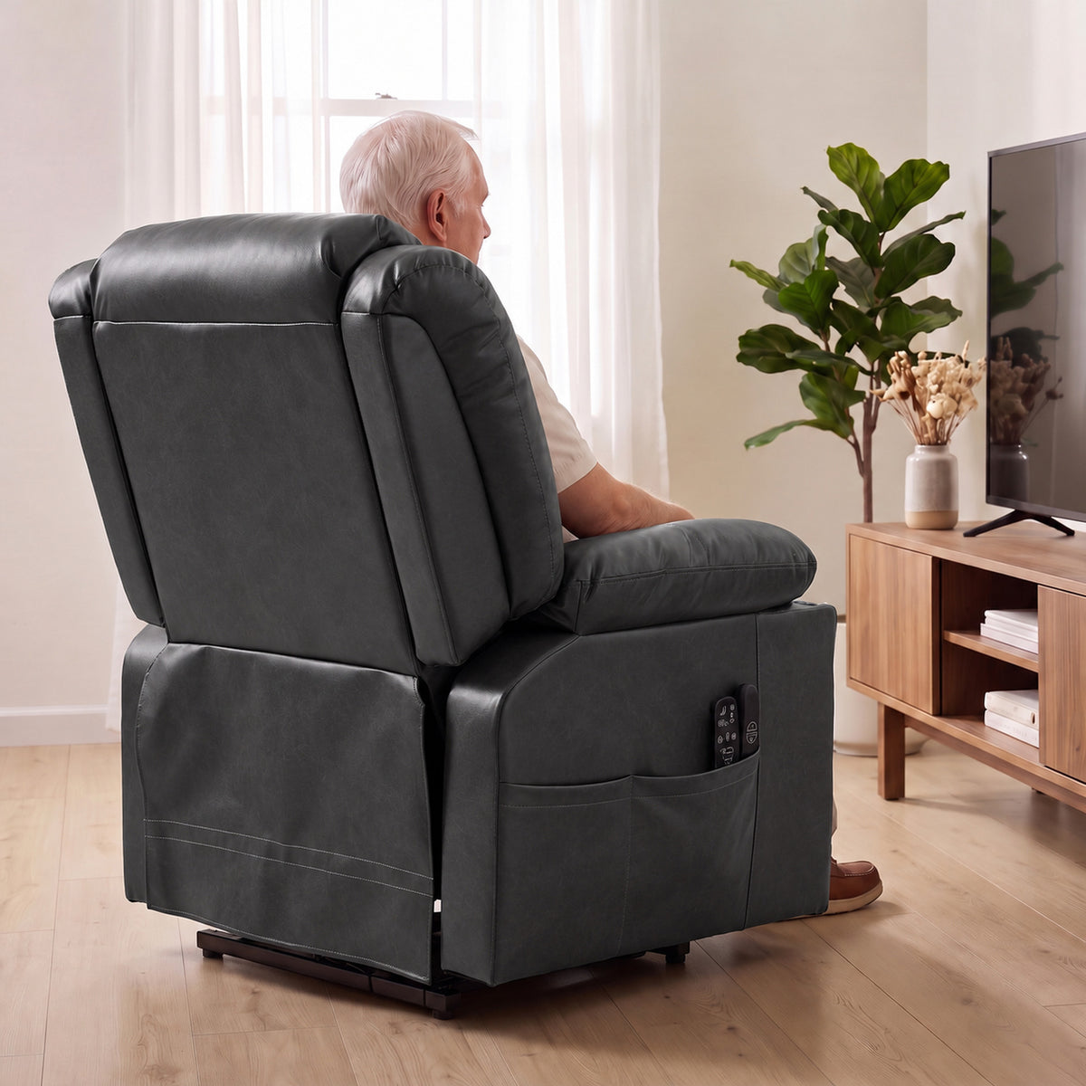 HOMCOM Riser Recliner Chair with Massage and Heat for Elderly, PU Leather Power Electric Lift Armchair, Cup Holders, Dark Grey