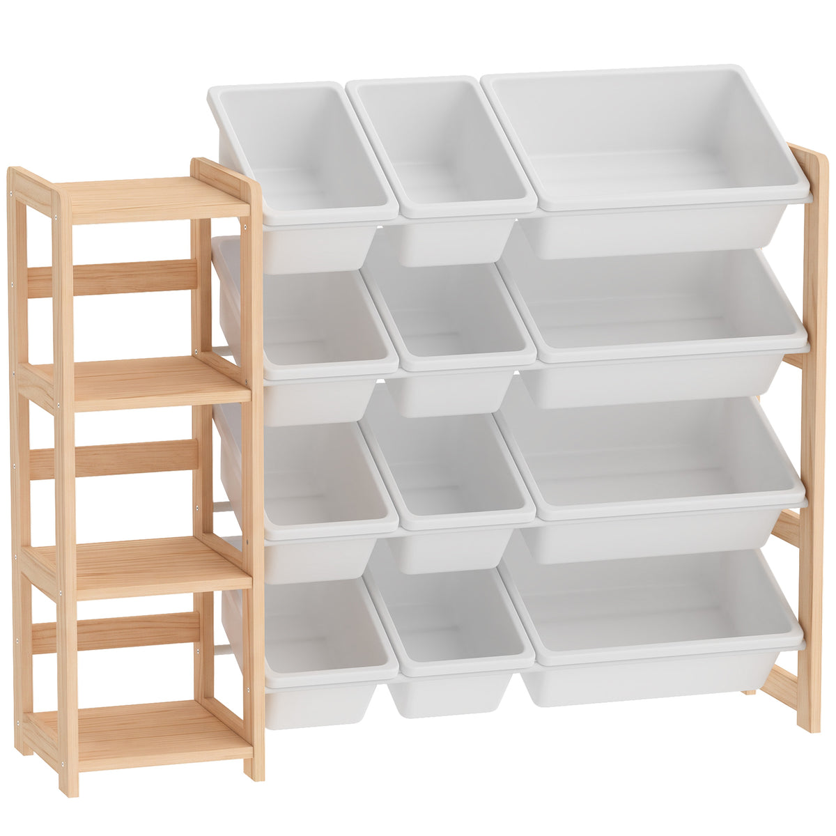 AIYAPLAY Toy Storage Organiser with 3 Shelves and 12 Bins, Wooden Toy Organiser for Playroom, Bedroom, Nursery, Natural Default Title