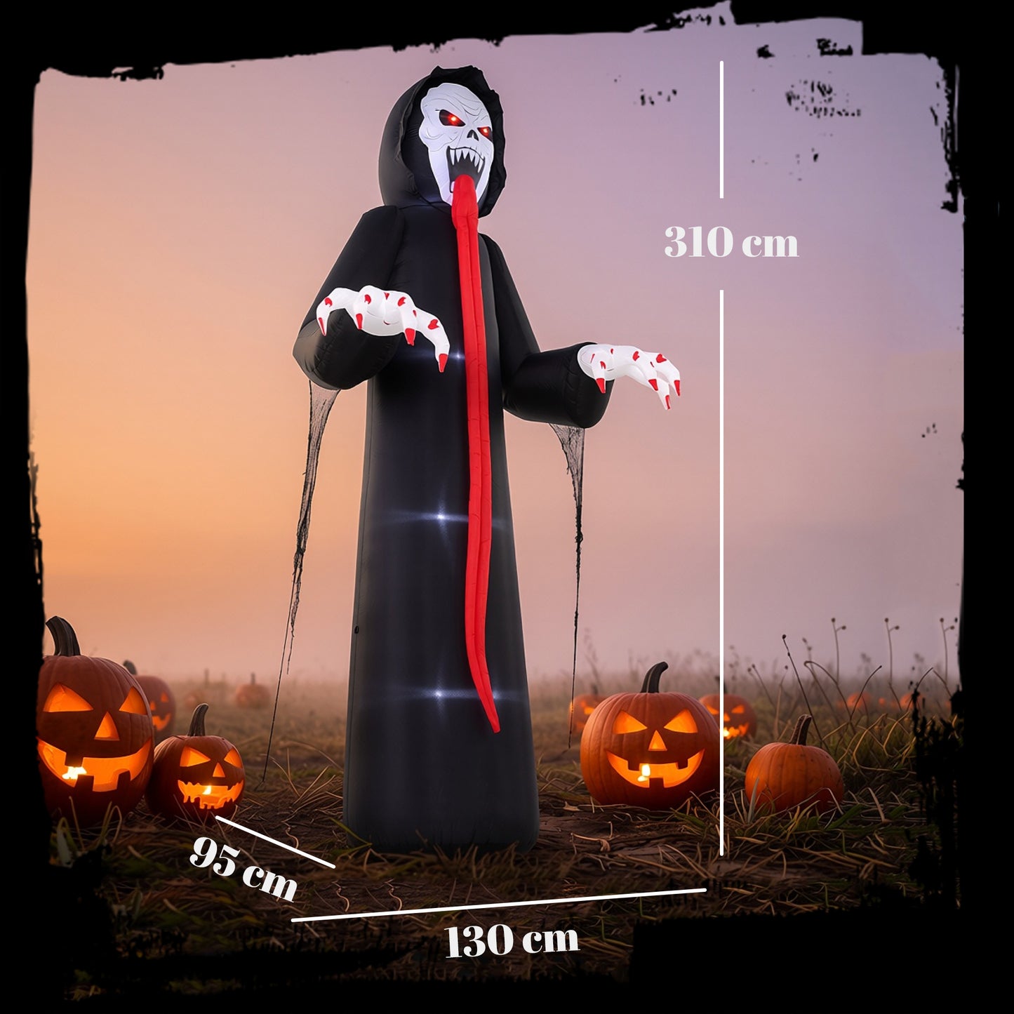 Outsunny 10 FT Halloween Inflatable Skeleton, Scary Halloween Decoration with Built-in LED Lights for Indoor Outdoor Decor