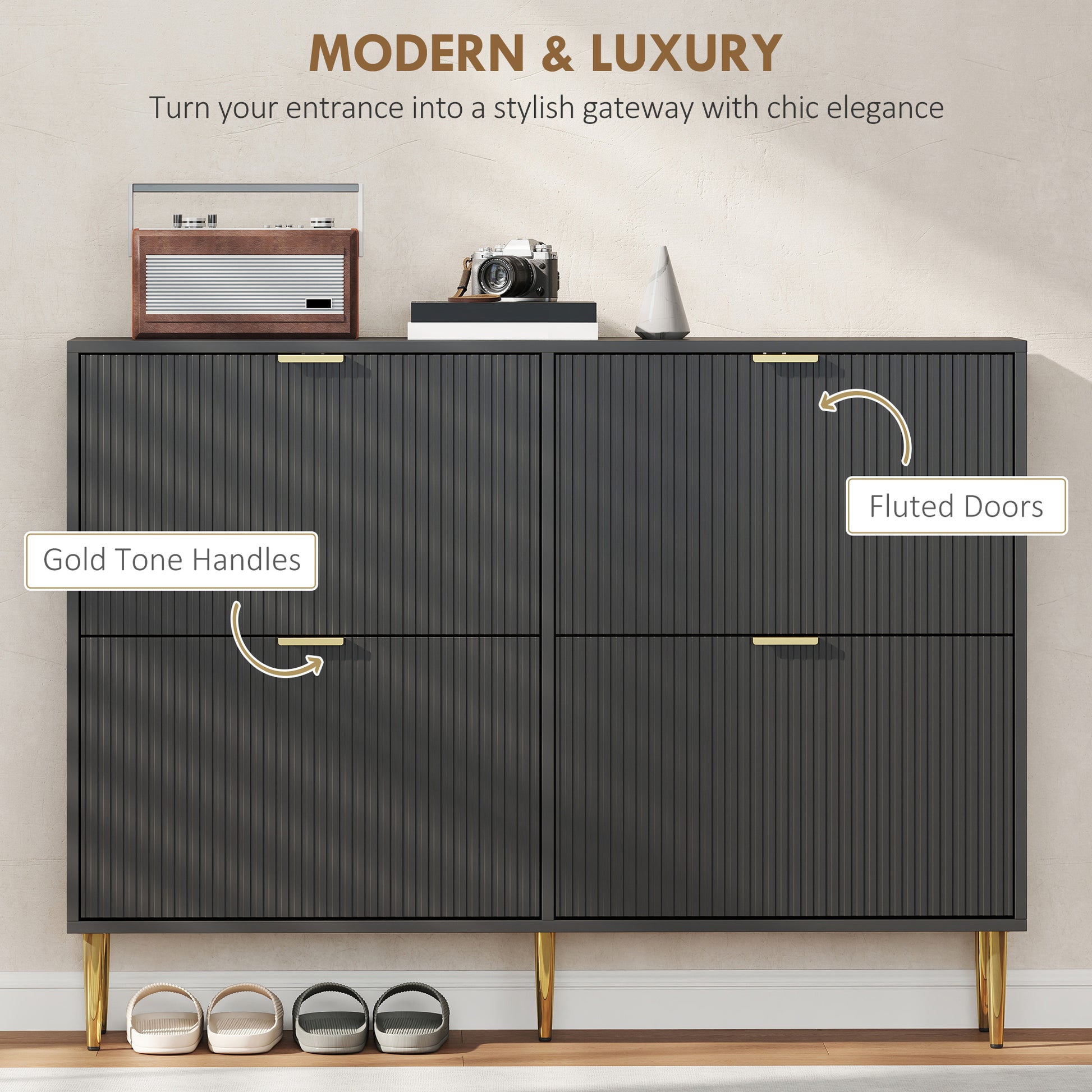 HOMCOM Elegant Four-Drawer Shoe Cabinet - Black