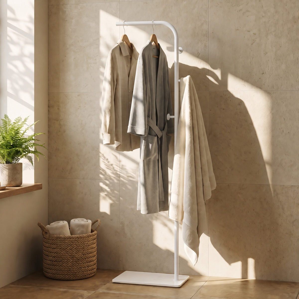HOMCOM Clothing Rack with 3 Side Hooks, Garment Rack with Marble Base, 45 x 25 x 169 cm, for Bedroom, Bathroom, White