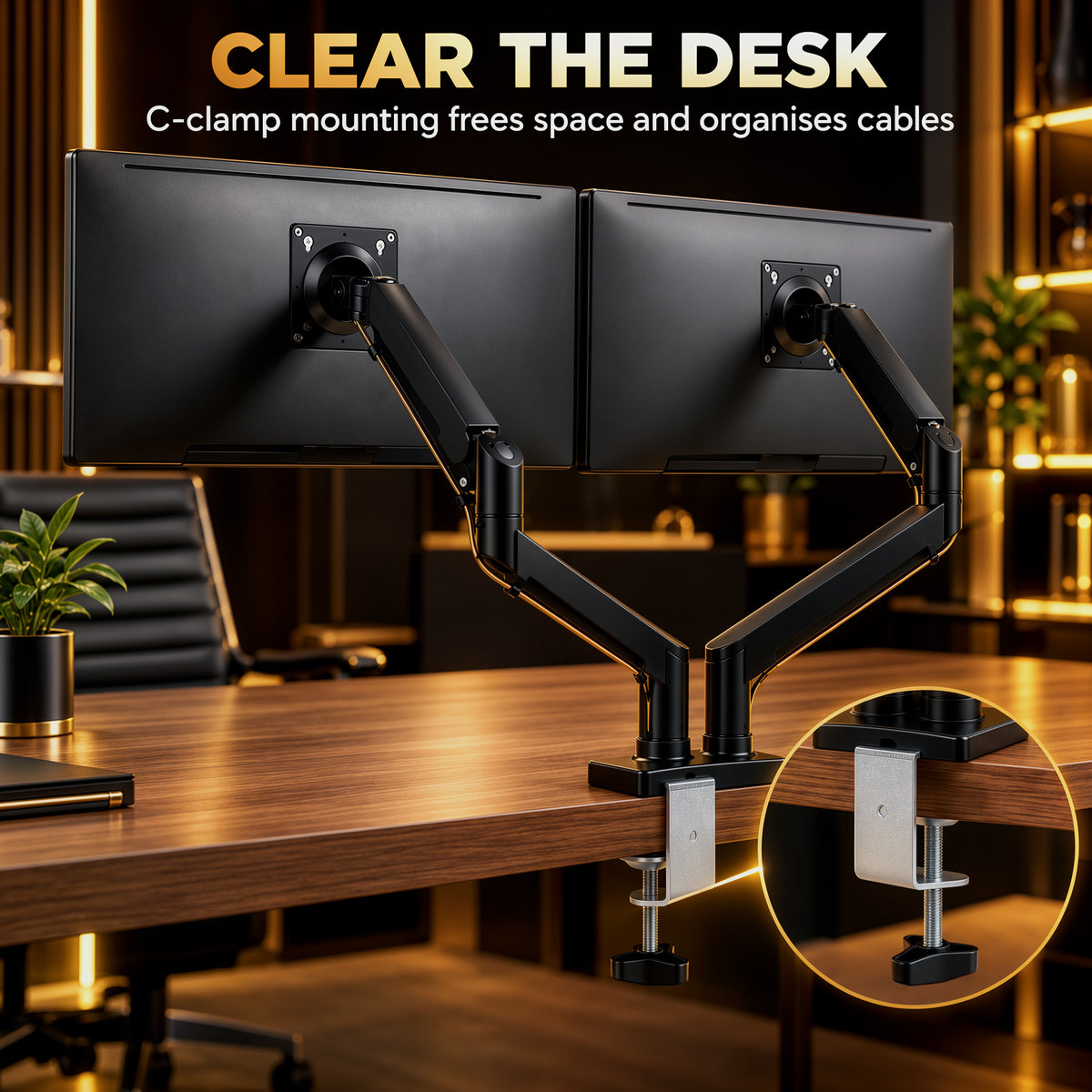 HOMCOM Dual Monitor Stand for 2 Screens up to 32", Height Adjustable Monitor Riser with Tilt & Swivel