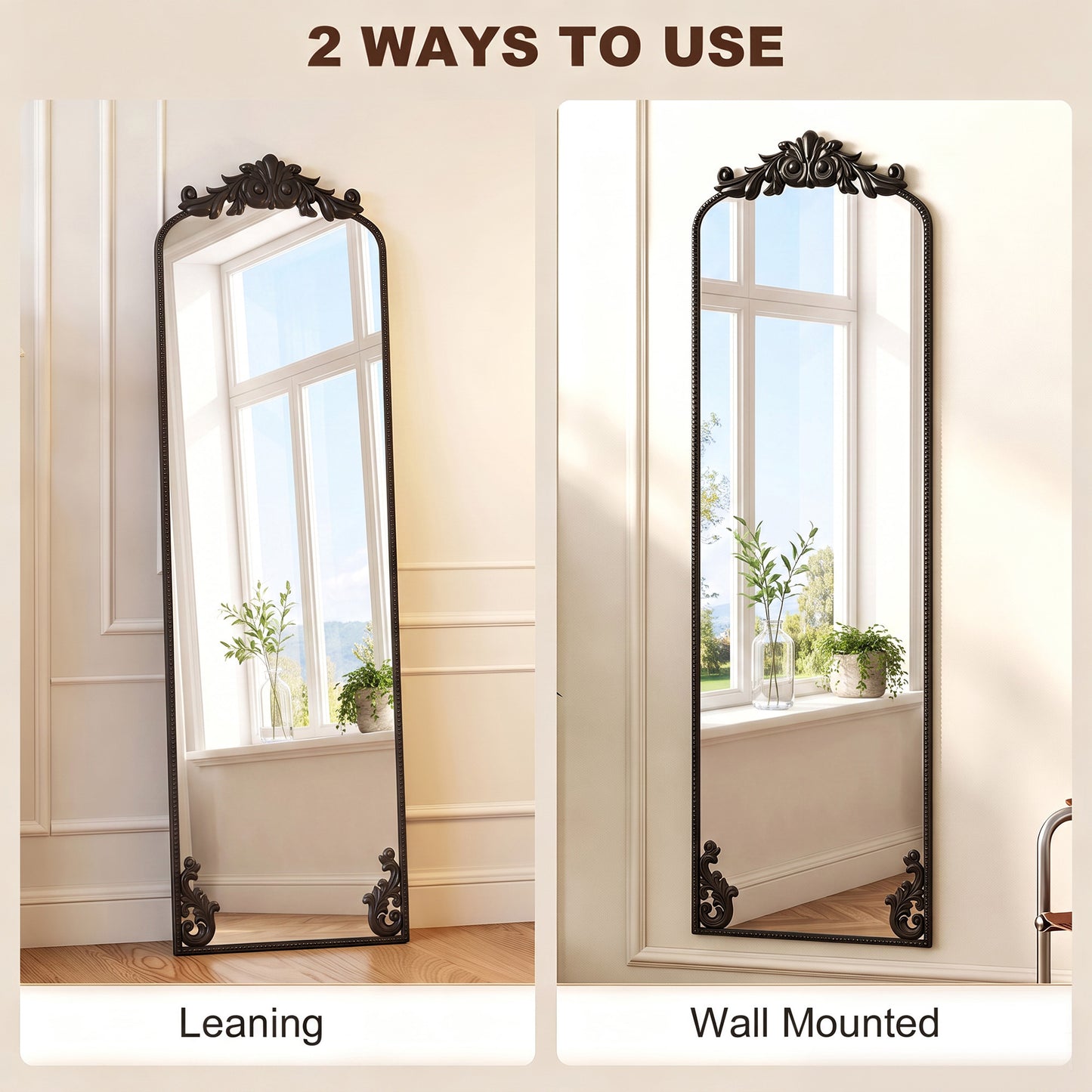 HOMCOM Floor Mirror, 50 x 160 cm Full Length Mirror with Baroque Metal Frame for Bedroom, Living Room, Dressing Room, Black