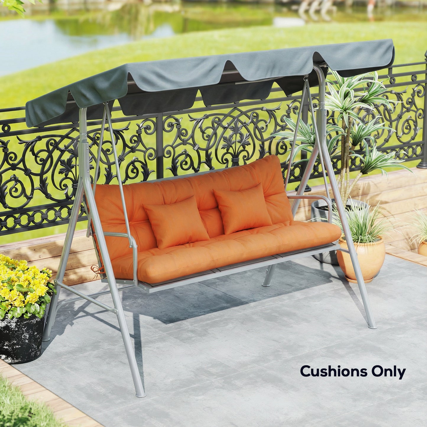 Outsunny Outdoor Seat Cushions Back Cushion with 2 Pillows, Water Repellent Seat Pads for 3-Seater Chair, Orange