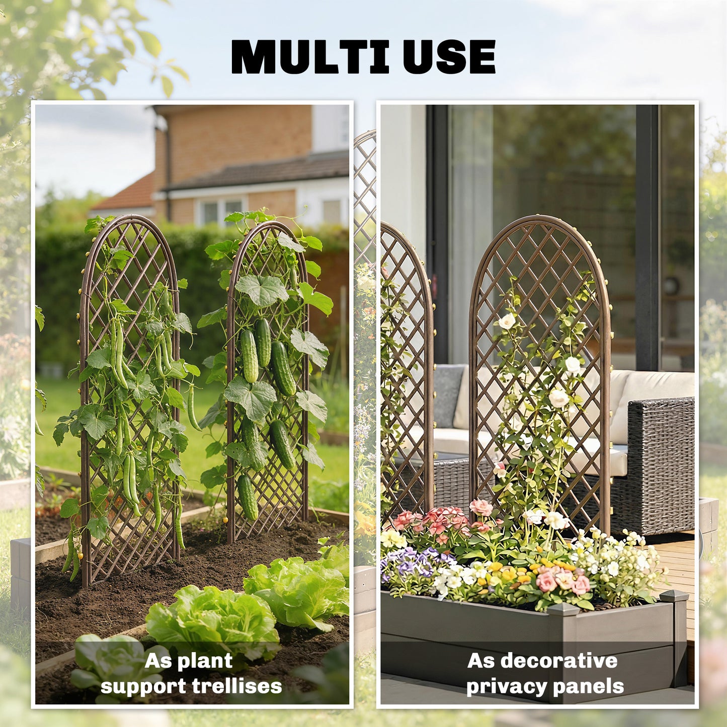 Outsunny Garden Trellis, Decorative Trellis Panels for Climbing Outdoor Plants, Vegetables, Vines, Flowers, Natural Wood Finish