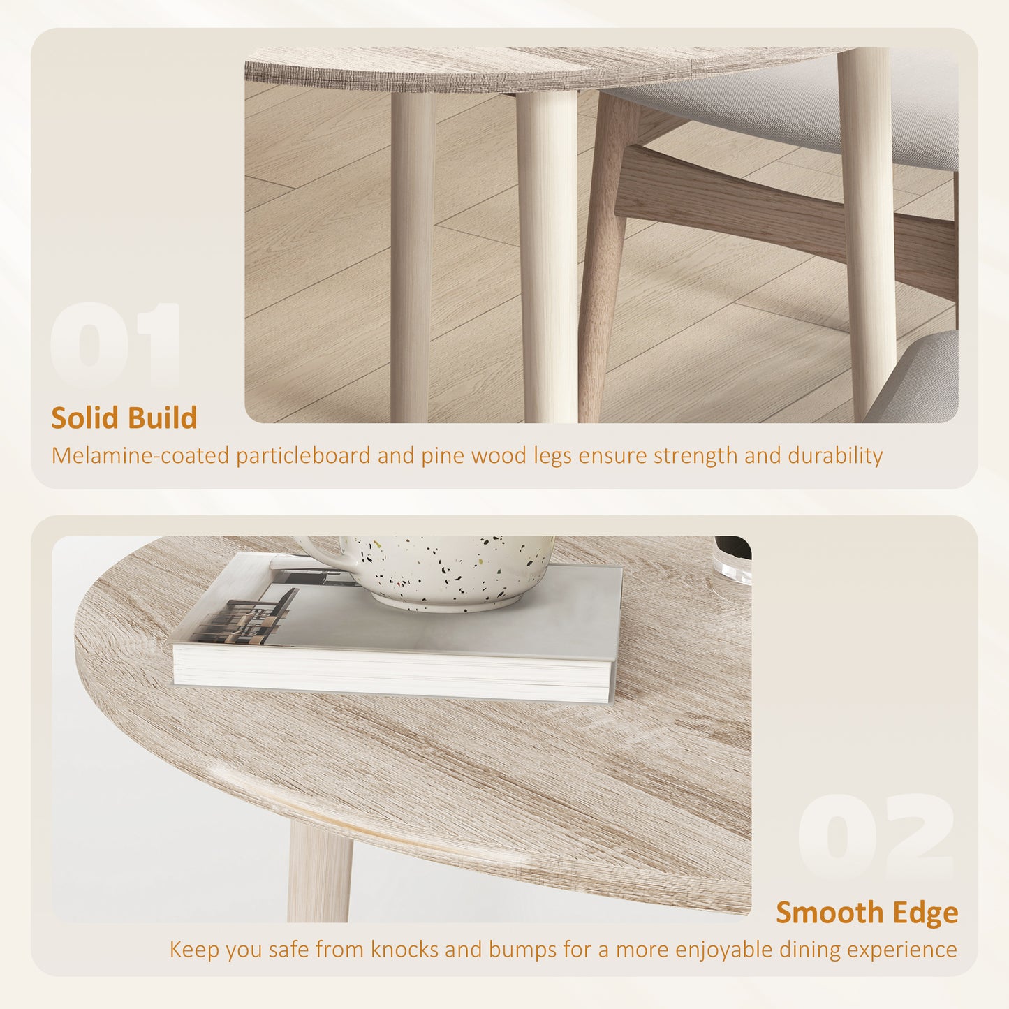 HOMCOM Folding Dining Table for 4, Round Drop Leaf Table, Modern Space Saving Small Kitchen Table with Wood Legs for Dining Room, Natural