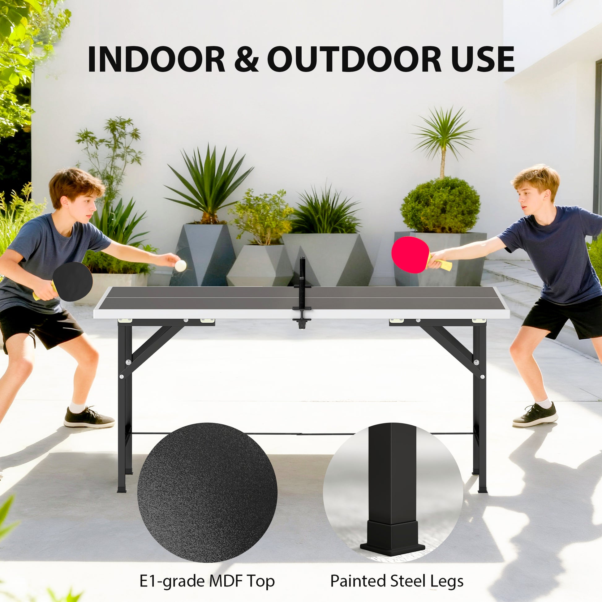 SPORTNOW 5ft Mid-Size Table Tennis Table, Ping Pong Table with Net, 2 Table Tennis Paddles and 3 Balls for Indoor Game, Black