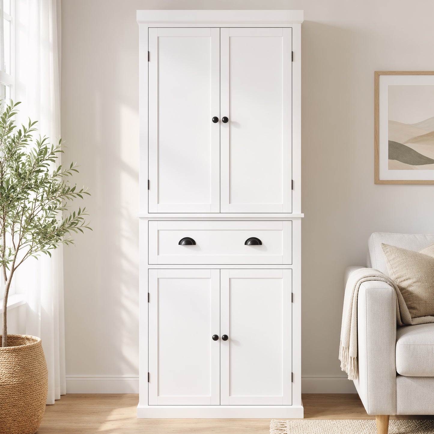 HOMCOM Tall Kitchen Cupboard, 183 cm Freestanding Storage Cabinet with Drawer, 4 Doors and Adjustable Shelves, White