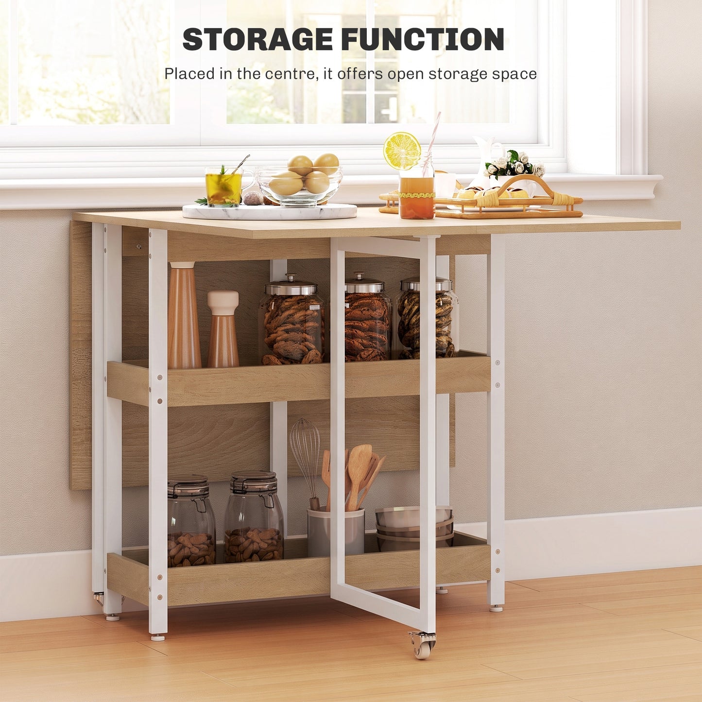 HOMCOM Four-Person Drop Leaf Table - Natural Wood-Effect