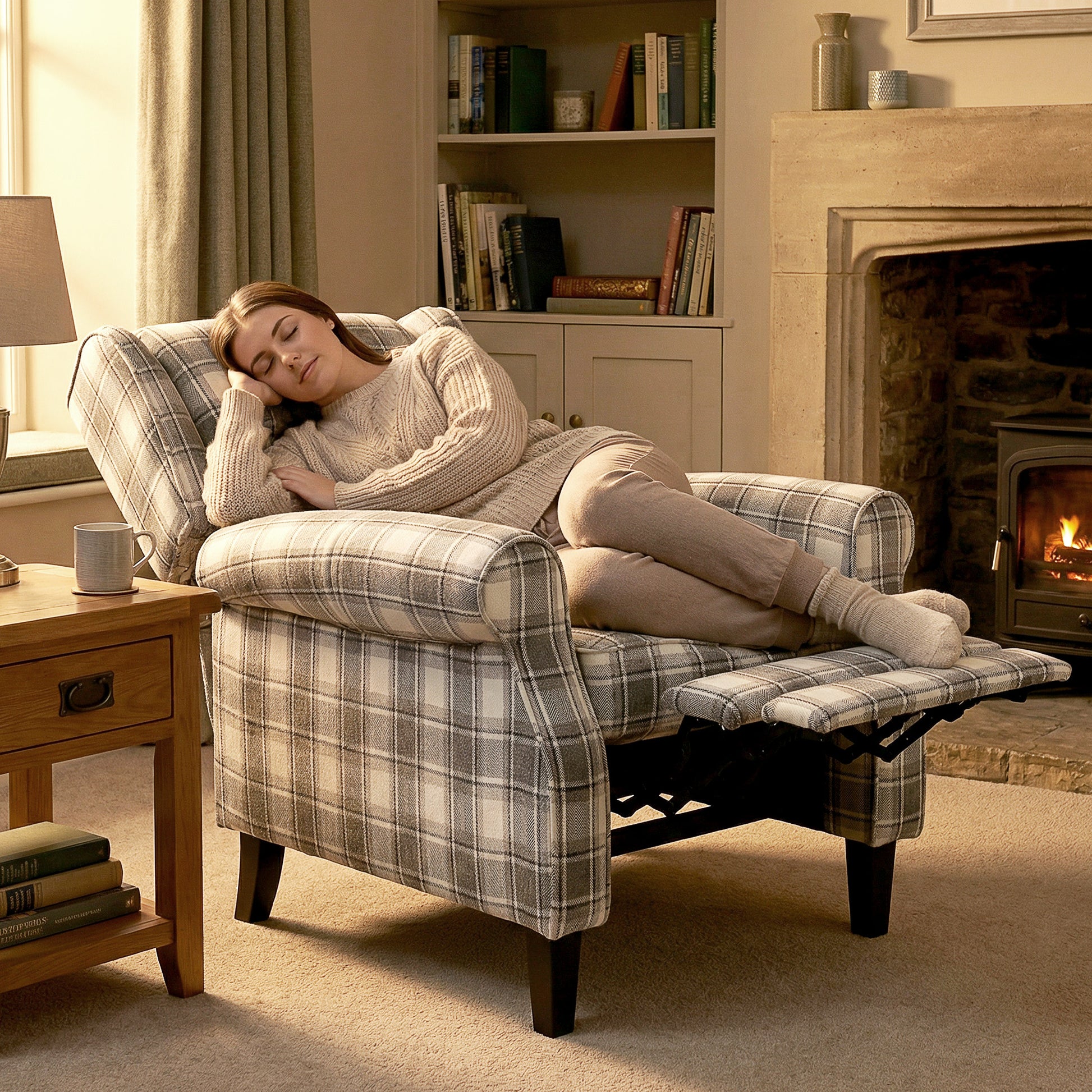 HOMCOM 160Â° Reclining Armchair, with Footrest - Grey and White