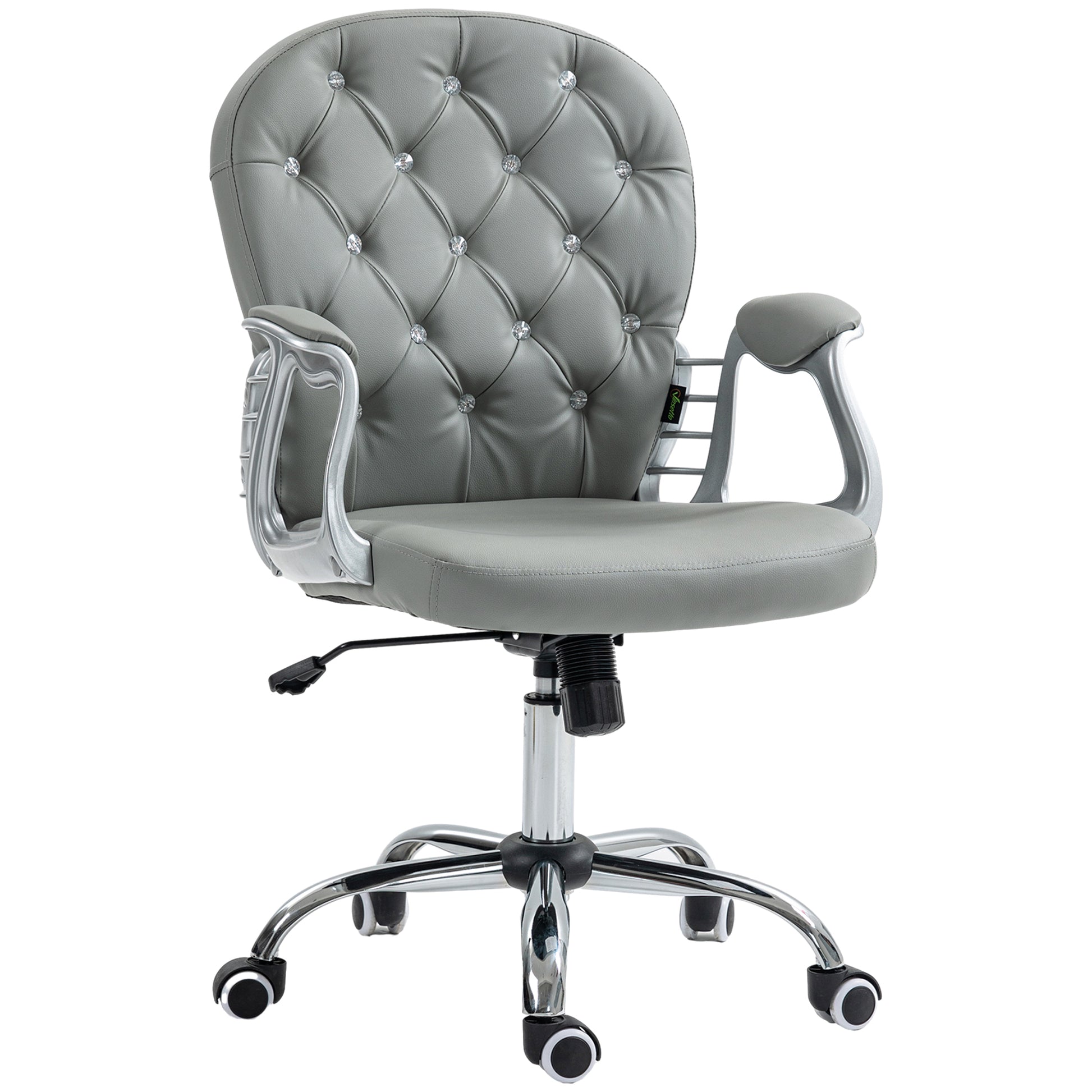 Vinsetto Office Chair Ergonomic 360Â° Swivel PU Diamante Padded Base 5 Castor Wheels for Home Work Grey