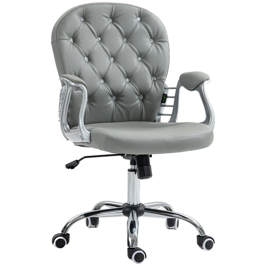 Vinsetto Office Chair Ergonomic 360Â° Swivel PU Diamante Padded Base 5 Castor Wheels for Home Work Grey