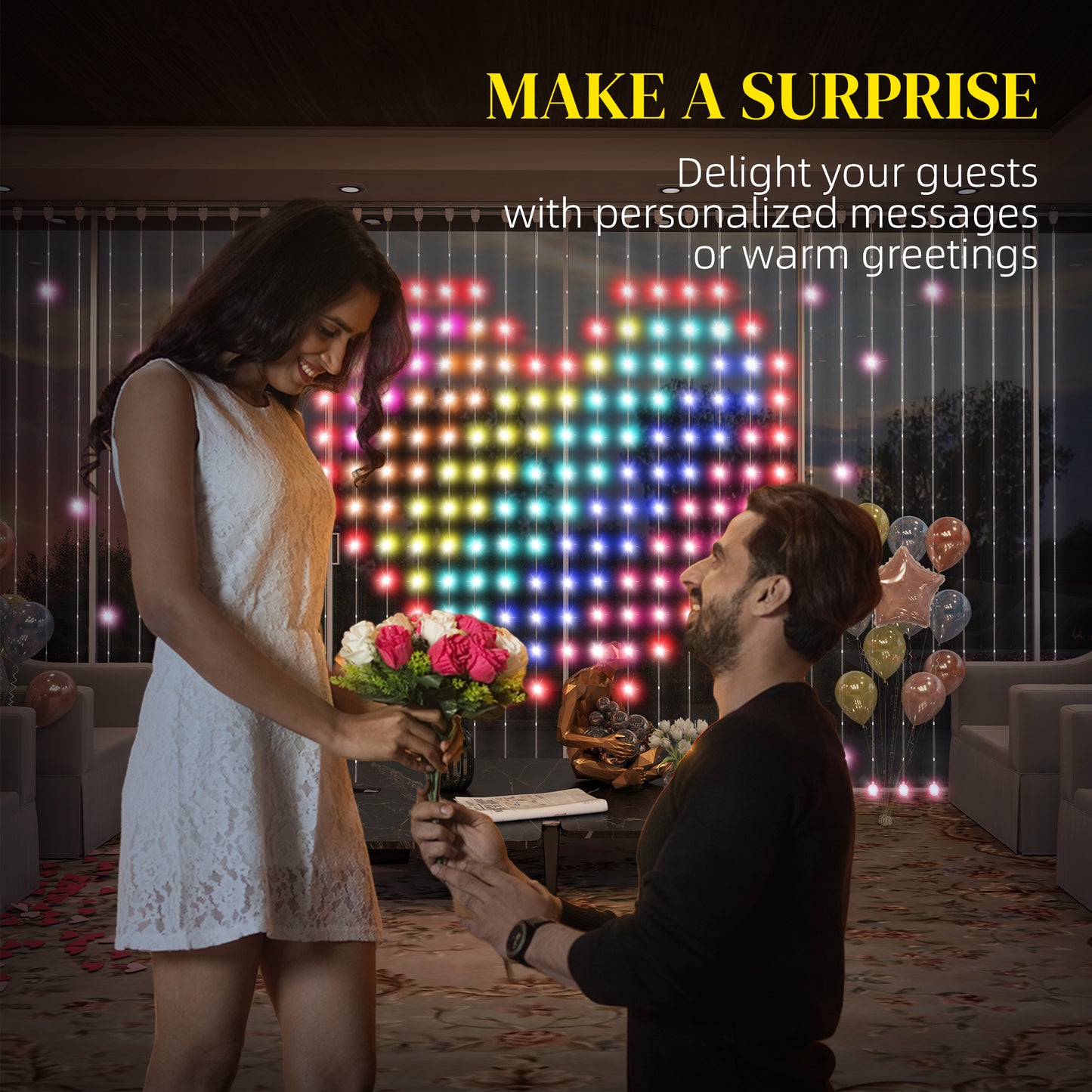 HOMCOM LED Curtain Lights, Smart Curtain Fairy Lights Plug In, Colour Changing Wall Lights with Remote, App, Dynamic DIY Hanging Window String Lights for Bedroom Living Room, 3x3(m), 400 RGBIC LED