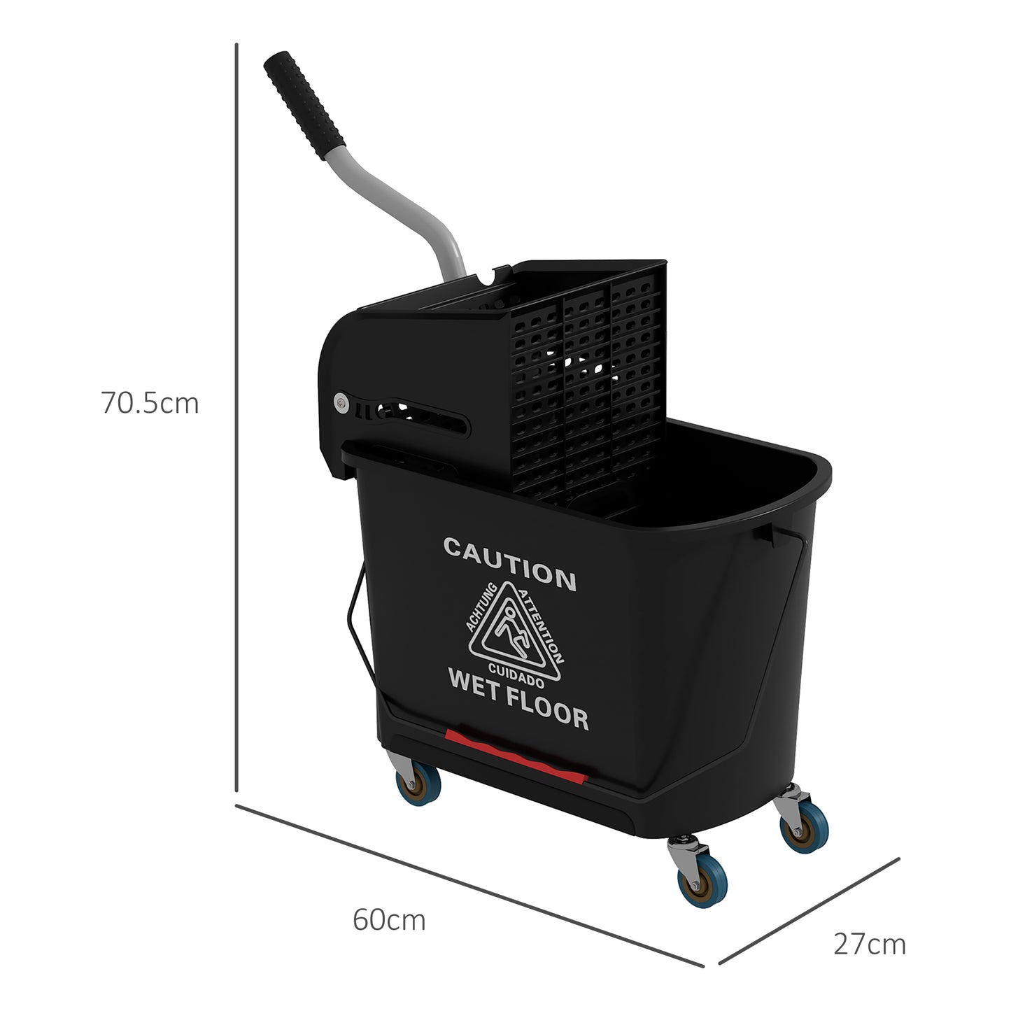 HOMCOM 20L Compact Mop Bucket on Wheels, with Water Separation Panel - Black
