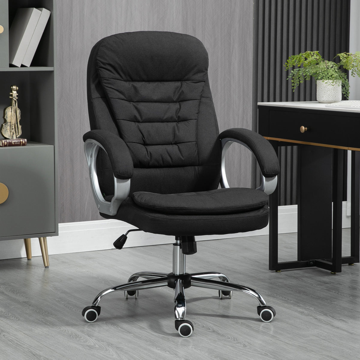 HOMCOM Office Chair Computer Chair Executive Office Chair with Height Adjustable, Comfortable Desk Chair for Home Office Fabric Black