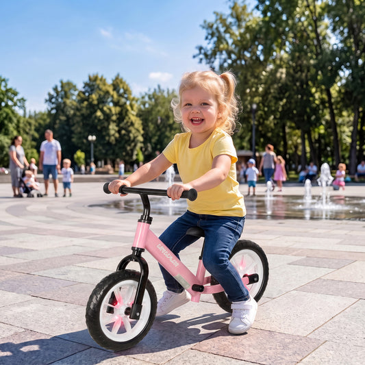 AIYAPLAY 11.2" Balance Bike for 2-5 Years, Toddler Bike with Lighting Wheels, Adjustable Seat & Handlebar, 360Â° Steering, Pink