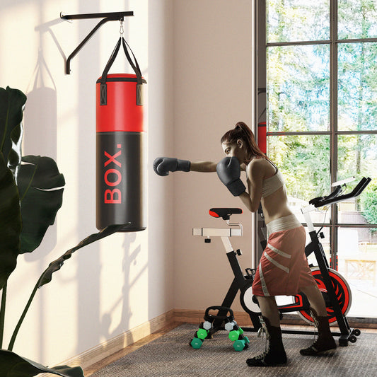 SPORTNOW Unfilled Punching Bag Set with Boxing Bag Bracket, Boxing Gloves, Hand Wraps and 360Â° Swivel Hook