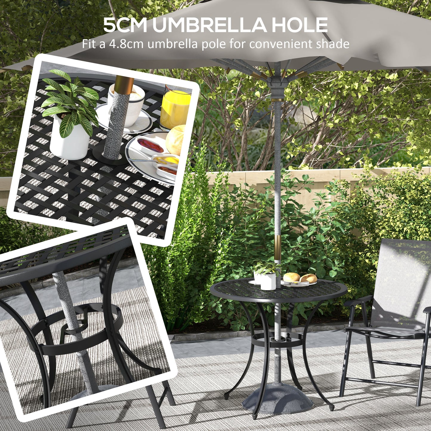 Outsunny Round Aluminium Table, with 50mm Parasol Hole