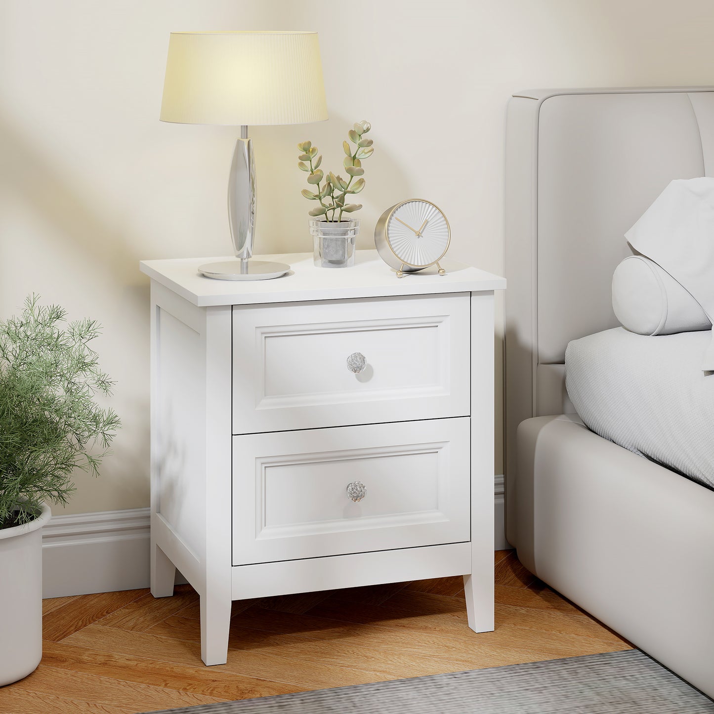 HOMCOM Nightstand with 2 Drawers Modern Bedside Table for Bedroom Living Room White