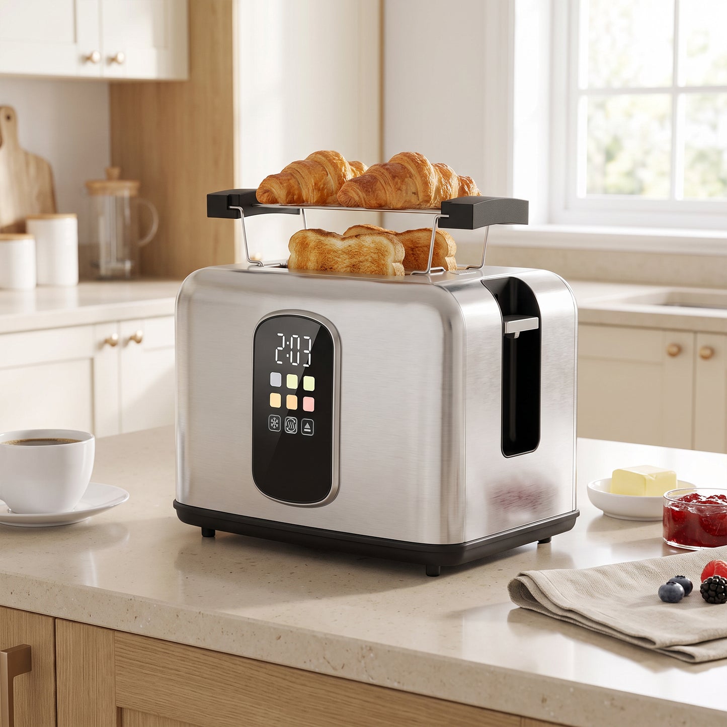 HOMCOM 2 Slice Smart Toaster with Touch Screen & LED Countdown, Toaster with Warming Rack, 6 Browning Levels, Memory Function