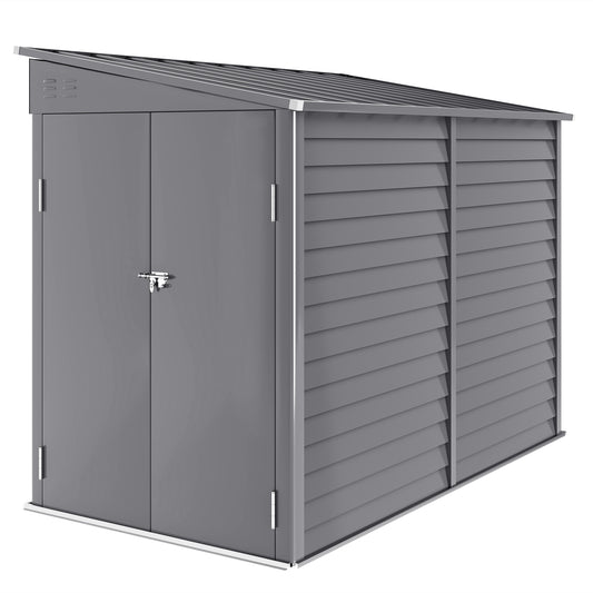 Outsunny 5 x 9ft Galvanised Metal Garden Shed with Foundation Kit, Outdoor Lean-to Shed, Tool Storage House for Garden, Grey