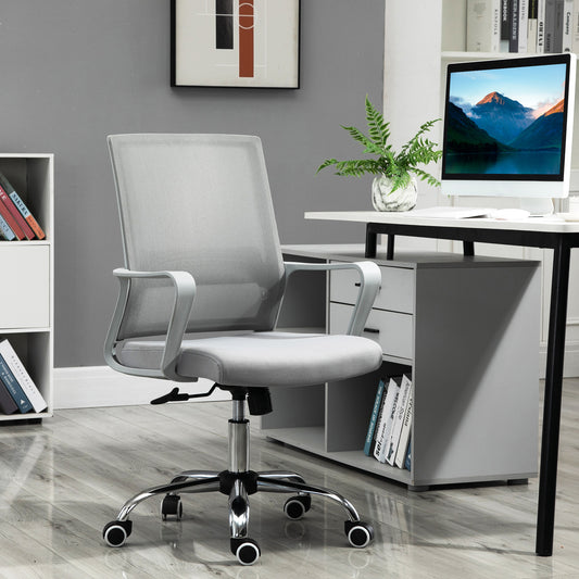 Vinsetto Ergonomic Desk Chair Mesh Office Chair with Adjustable Height Armrest and 360Â° Swivel Castor Wheels Grey