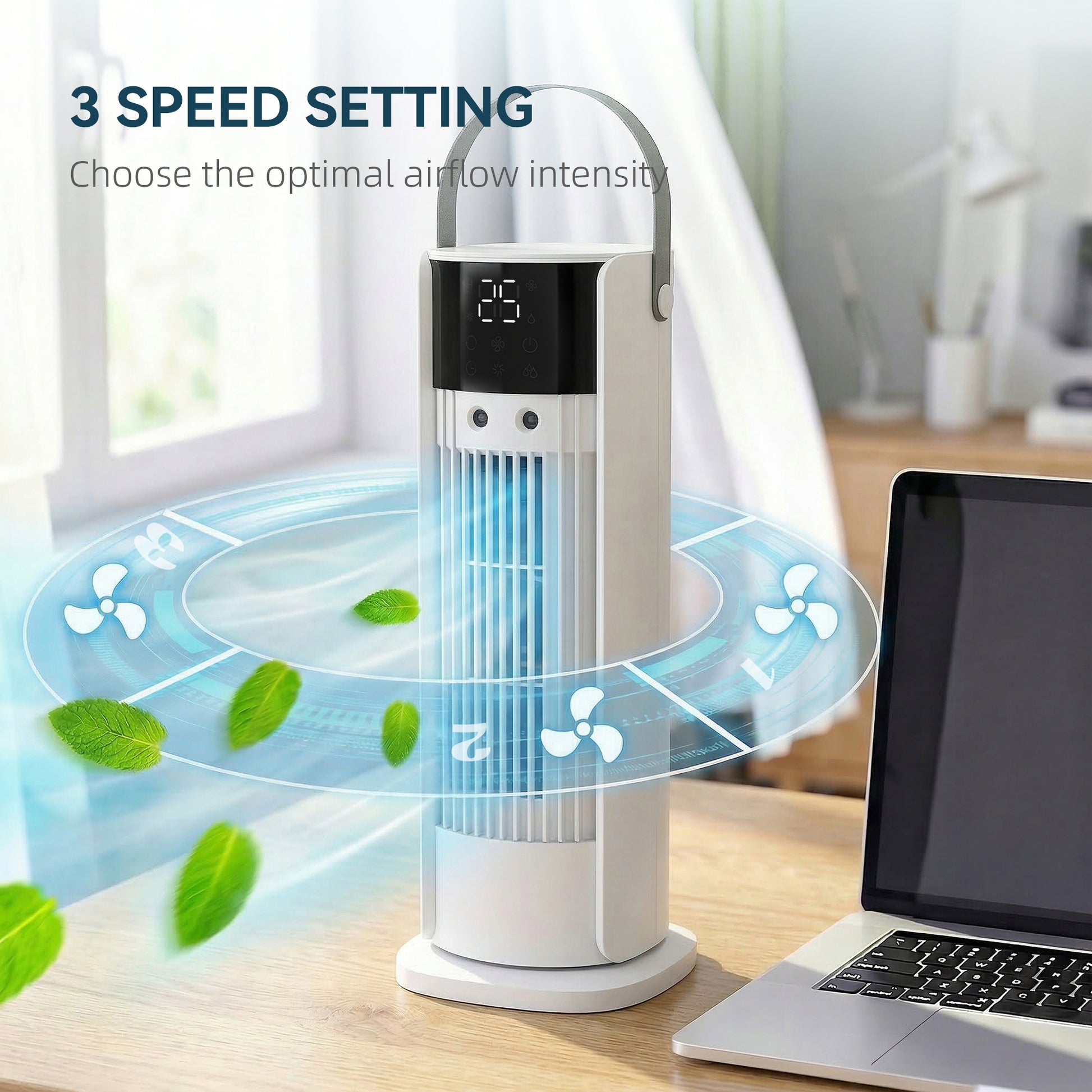 HOMCOM Tower Fan for Bedroom, 16 Inch Mist Desktop Fan with DC Motor, 3 Speeds, 90Â° Oscillation, 10H Timer, for Home Office