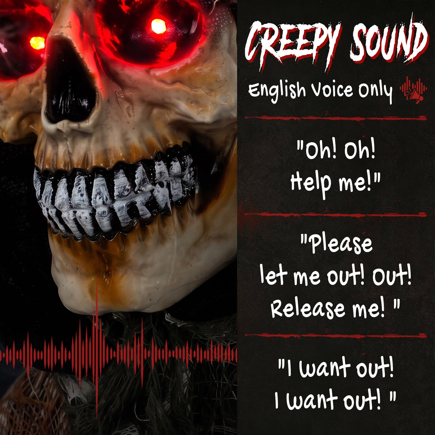 HOMCOM 170cm Animated Grim Reaper, Life-Size Halloween Animatronic with Moving Hands/Head, Glowing Eyes, Creepy Sound