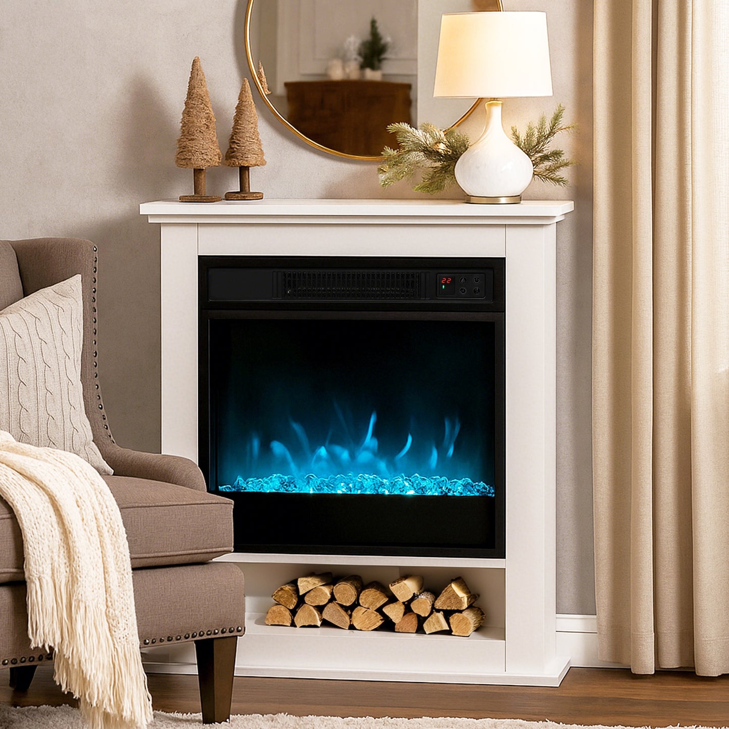 HOMCOM 1800W Adjustable Faux Flame Electric Fireplace - White