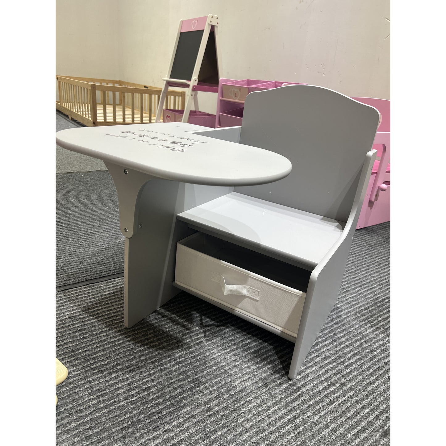 AIYAPLAY Kids Table and Chair Set, Children Desk and Chair with Storage Bins for Playing, Reading, Painting, for Ages 3-5, Grey
