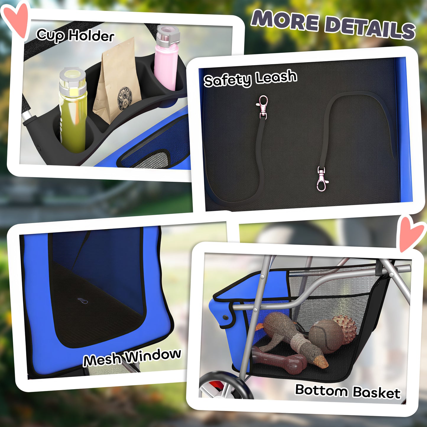 PawHut Dog Pram, Pet Stroller with Reflective Strips, Foldable Cat Stroller with 360Â° Swivel Wheels, Blue