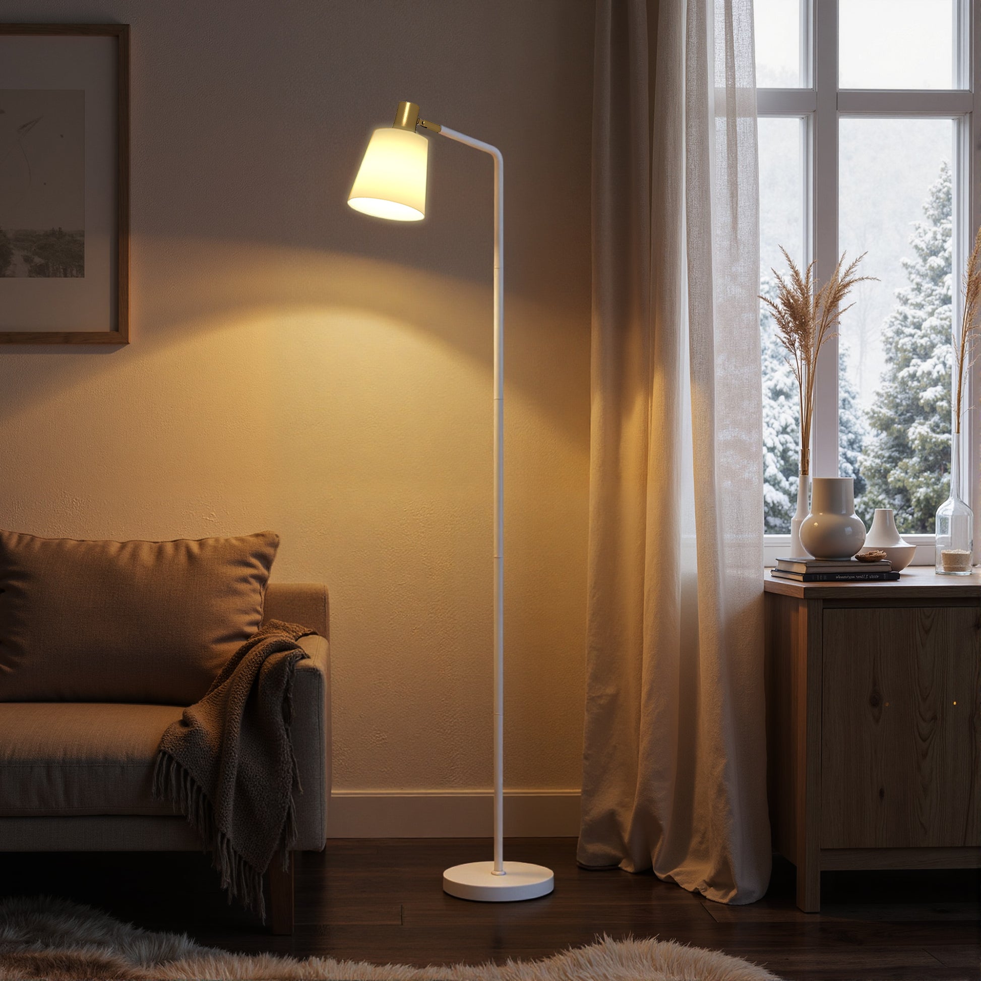 HOMCOM Modern Standing Lamp, Floor Lamp with 350Â° Rotatable Head for Living Room, White