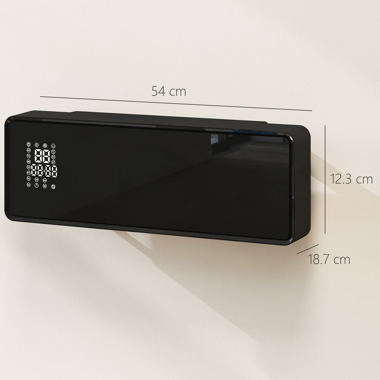 HOMCOM 2000W Ceramic Electric Heater with Fan, Adjustable Thermostat, Wall Mounted - Black