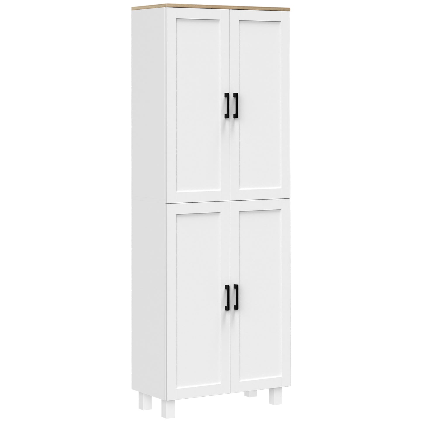HOMCOM Freestanding Kitchen Cupboard, 4-Door Storage Cabinet Organizer with Adjustable Shelves White Embossed Wood Grain