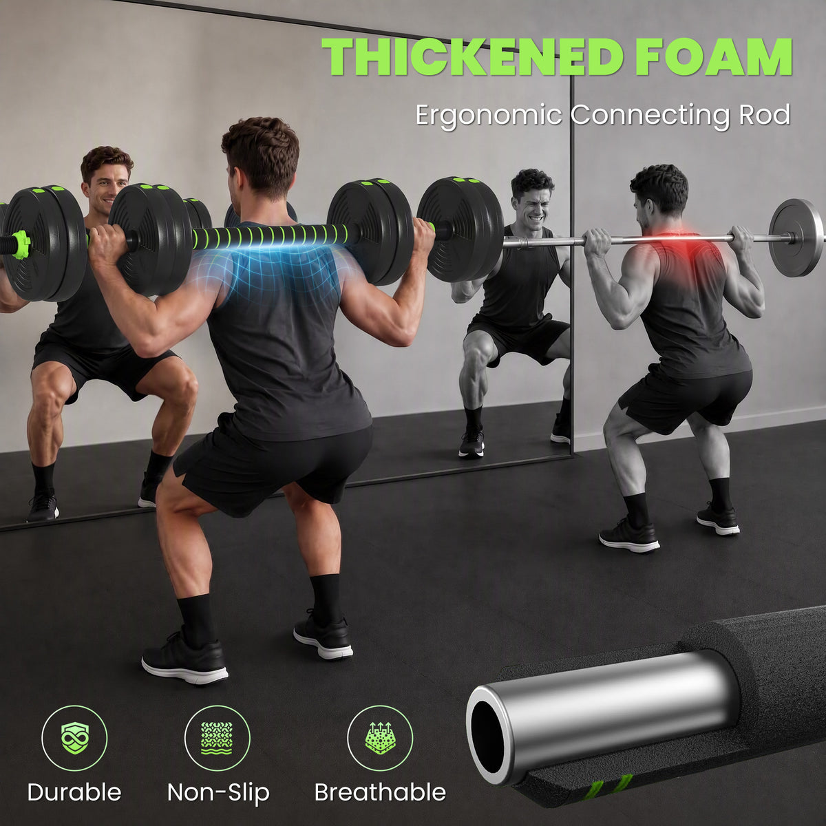 SPORTNOW 15 kg 3-in-1 Adjustable Dumbbell & Barbell Set with EZ Bar, Connecting Rod and Non-Slip Grip for Home Gym, Green