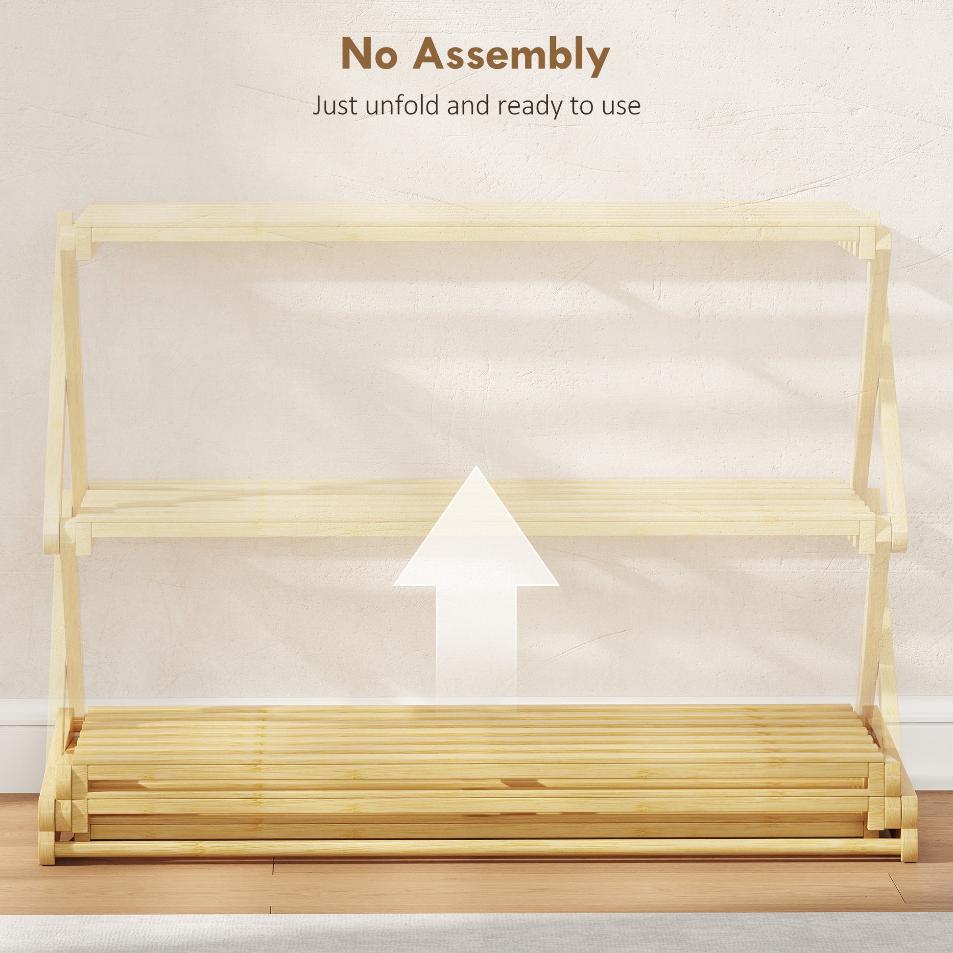 HOMCOM Three-Tier Folding Bamboo Shoe Rack - Natural Finish
