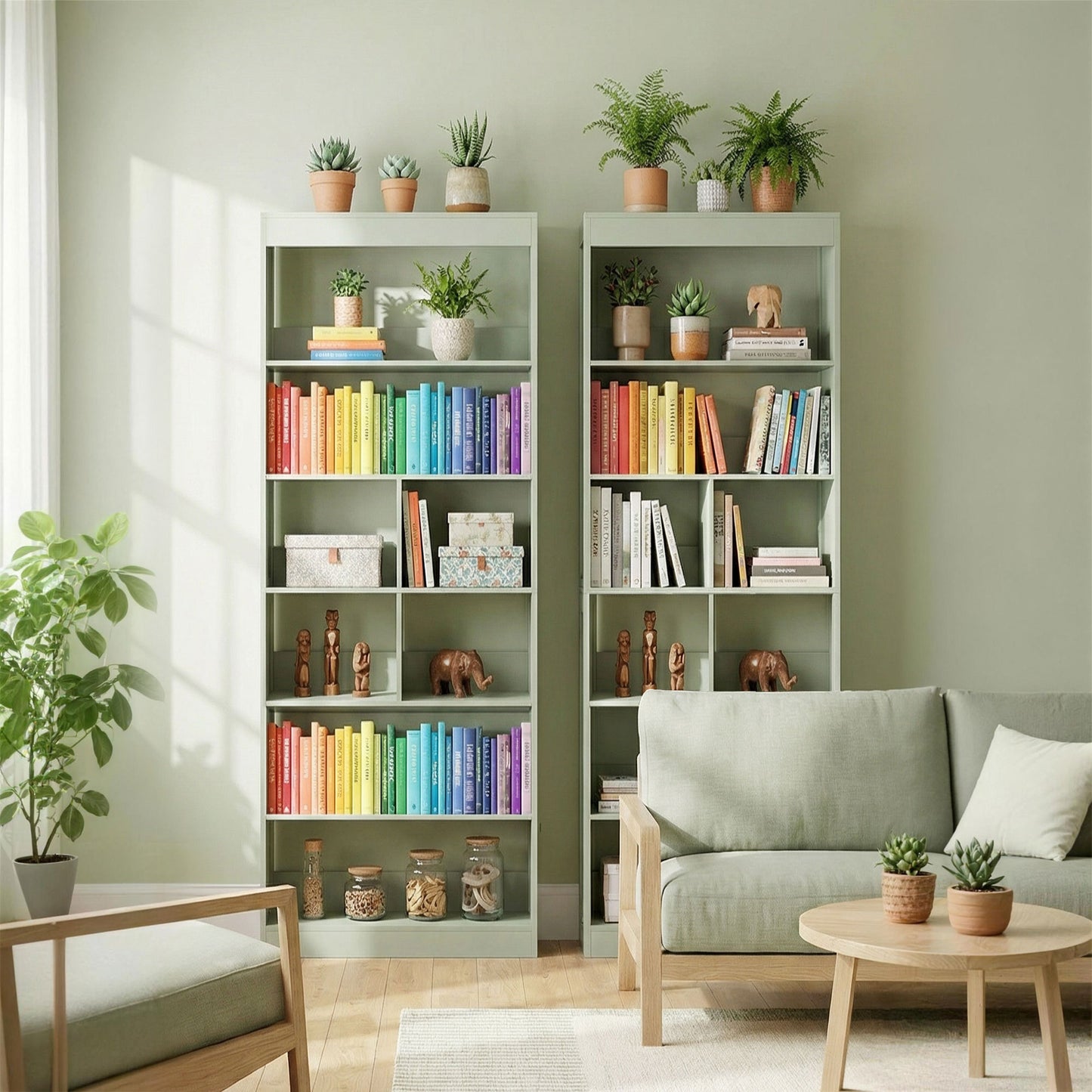 HOMCOM Bookcase, 6-Tier Bookshelf with Open Storage Shelves, Cubes, 180 cm Tall Display Shelf with Anti-Tipping Design, Green