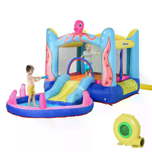 <ul style="list-style:disc;margin-left:15px;"><li>INFLATE QUICKLY: 1 high quality electric inflator is included. The whole castle can be inflated very quickly for just 2 minutes. It saves so much time for you and lets your children enjoy a happy time as soon as possible.</li><li>SAFE AND SECURE: Equipped with 4 ground stakes for better stability; 1 handbag makes it easier to carry; 2 patches of each color in case of accidents. Made of environmental-friendly and water-resistant oxford fabric with high densit