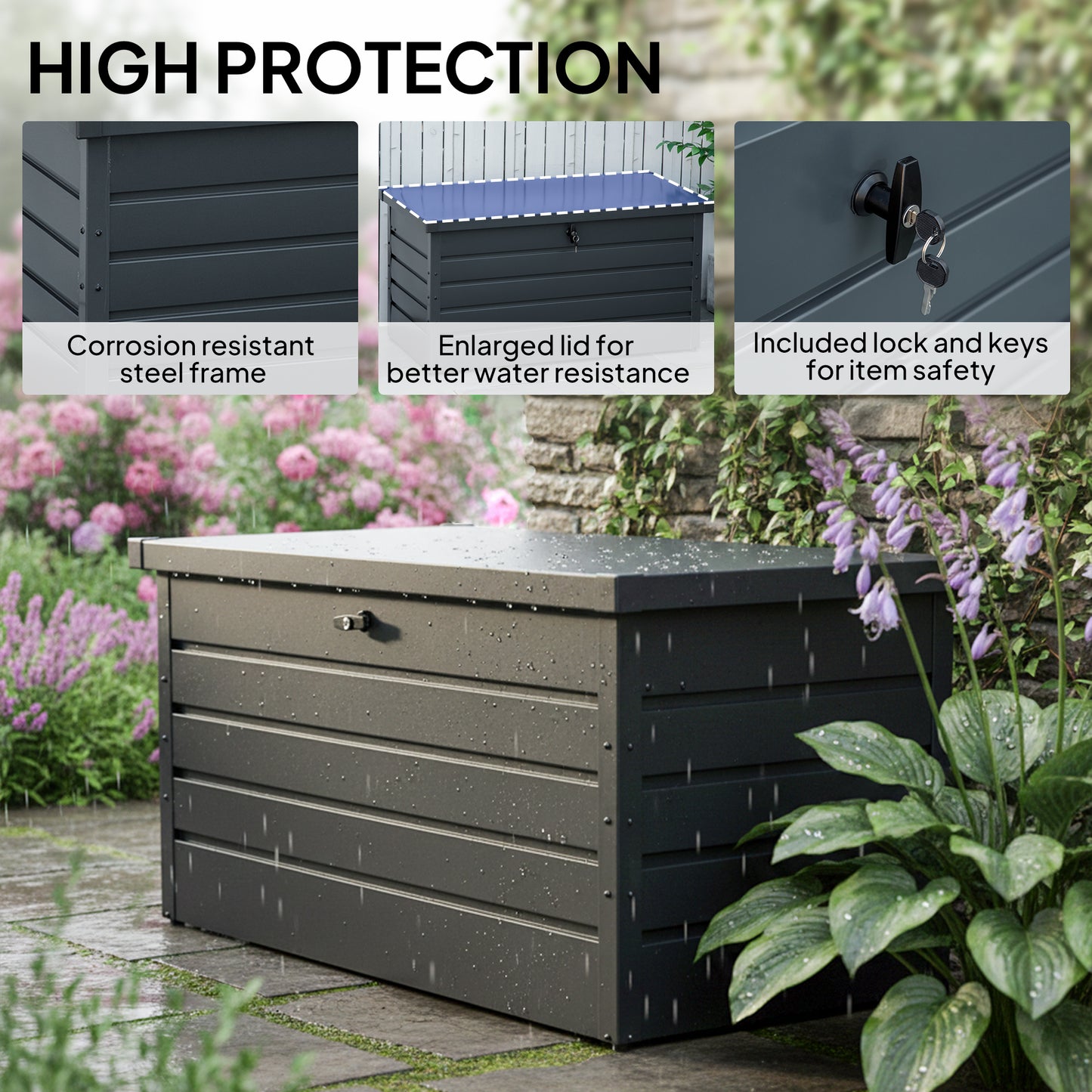 Outsunny 311L Galvanised Steel Garden Storage Box - Dark Grey
